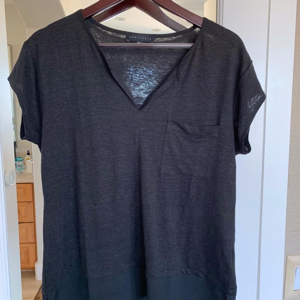 Sanctuary Black Linen Tee V Neck